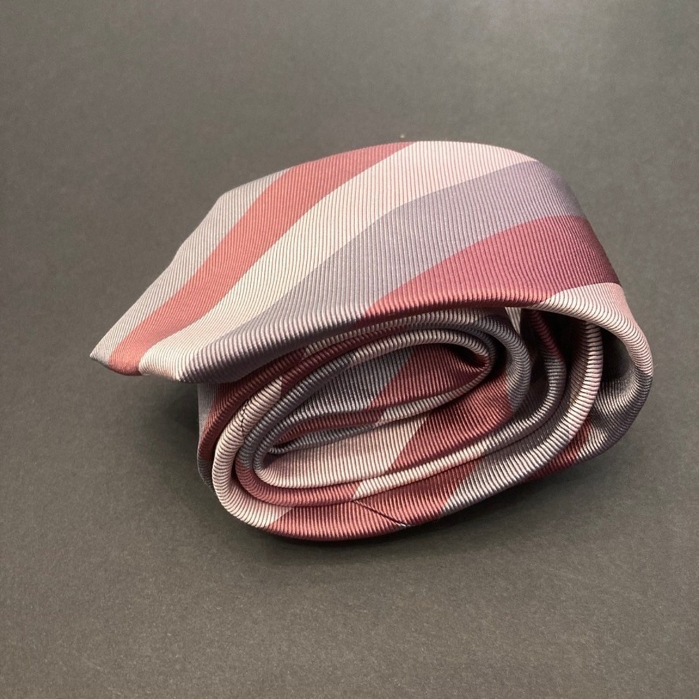 Vintage Balenciaga Paris Striped 100% Silk Tie USA Pink Gray 55" Long 3.5" Wide - Picture 4 of 9